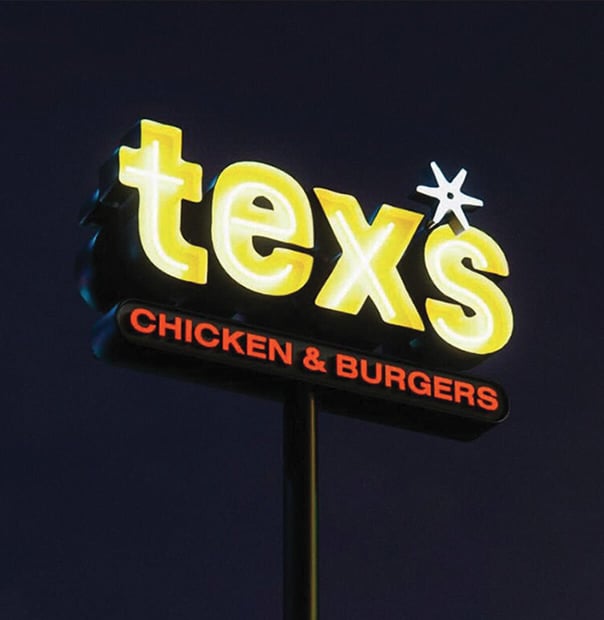 Tex's Chicken & Burgers Sign